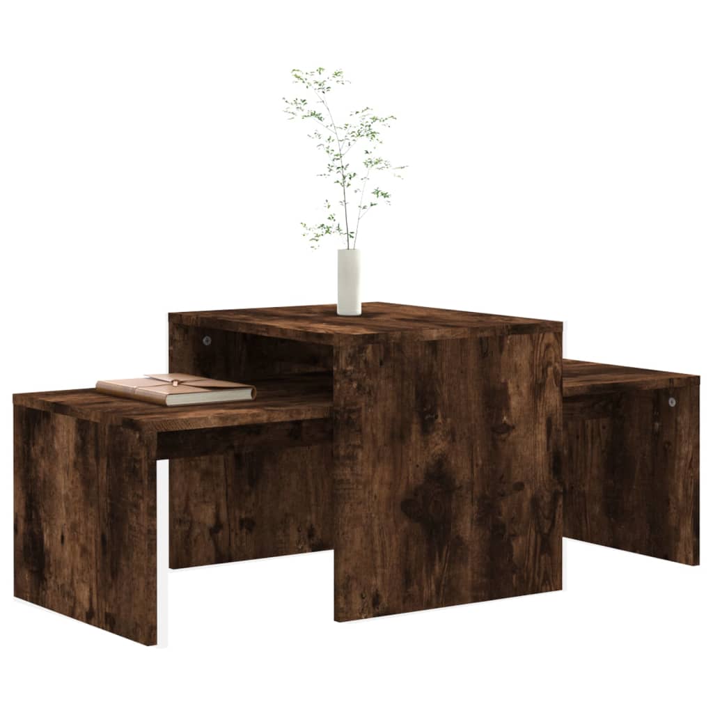 Salontafelset 100x48x40 cm bewerkt hout gerookt eikenkleurig is nu te koop bij PeponiXL, paradijselijk wonen!