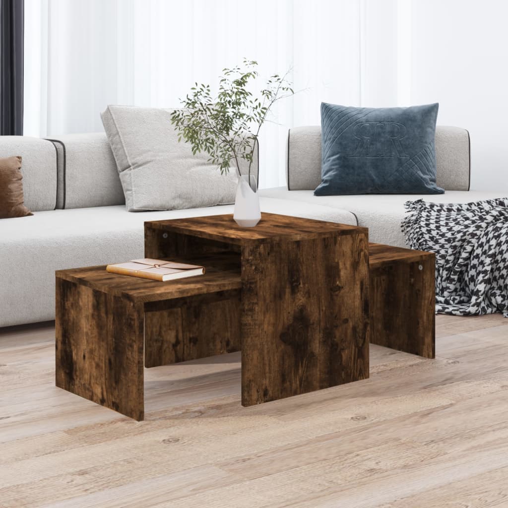 Salontafelset 100x48x40 cm bewerkt hout gerookt eikenkleurig is nu te koop bij PeponiXL, paradijselijk wonen!