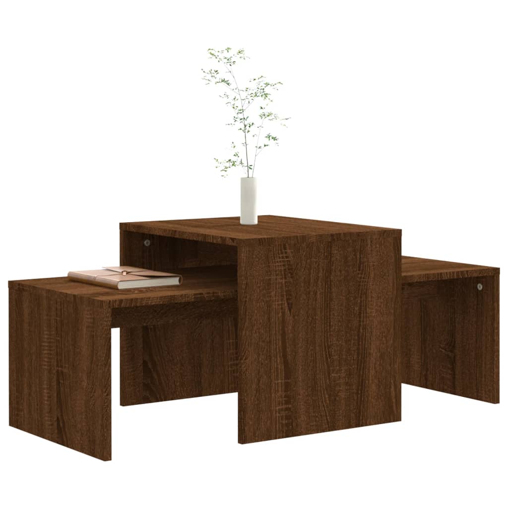 Salontafelset 100x48x40 cm bewerkt hout bruin eikenkleur