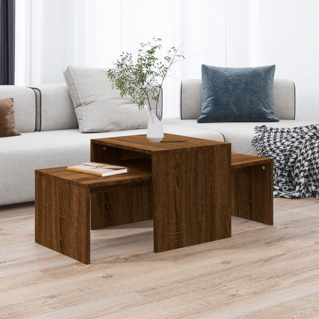 Salontafelset 100x48x40 cm bewerkt hout bruin eikenkleur