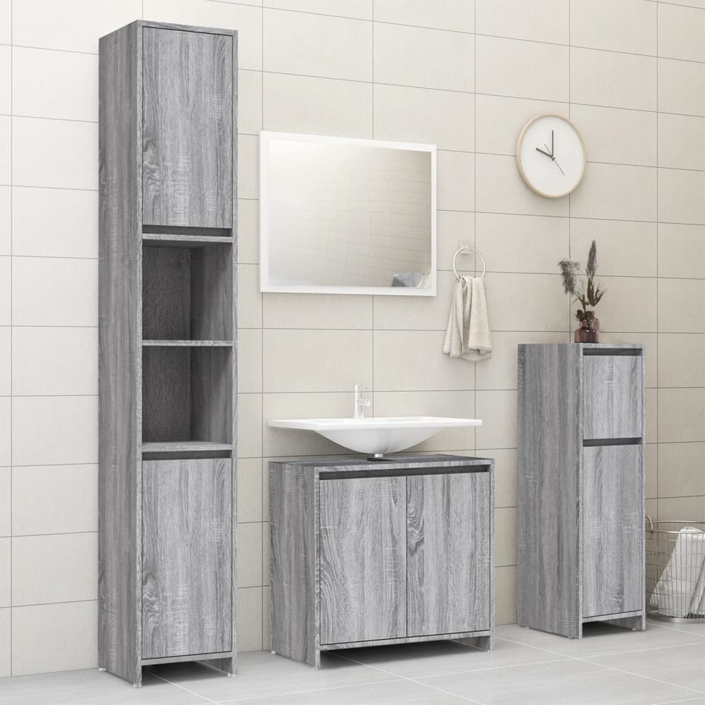 Badkamerkast 30x30x95 cm bewerkt hout grijs sonoma eikenkleurig is nu te koop bij PeponiXL, paradijselijk wonen!