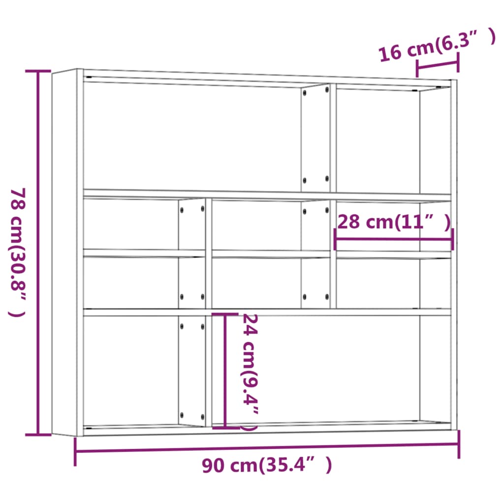 Wandschap 90x16x78 cm bewerkt hout bruin eikenkleur is nu te koop bij PeponiXL, paradijselijk wonen!