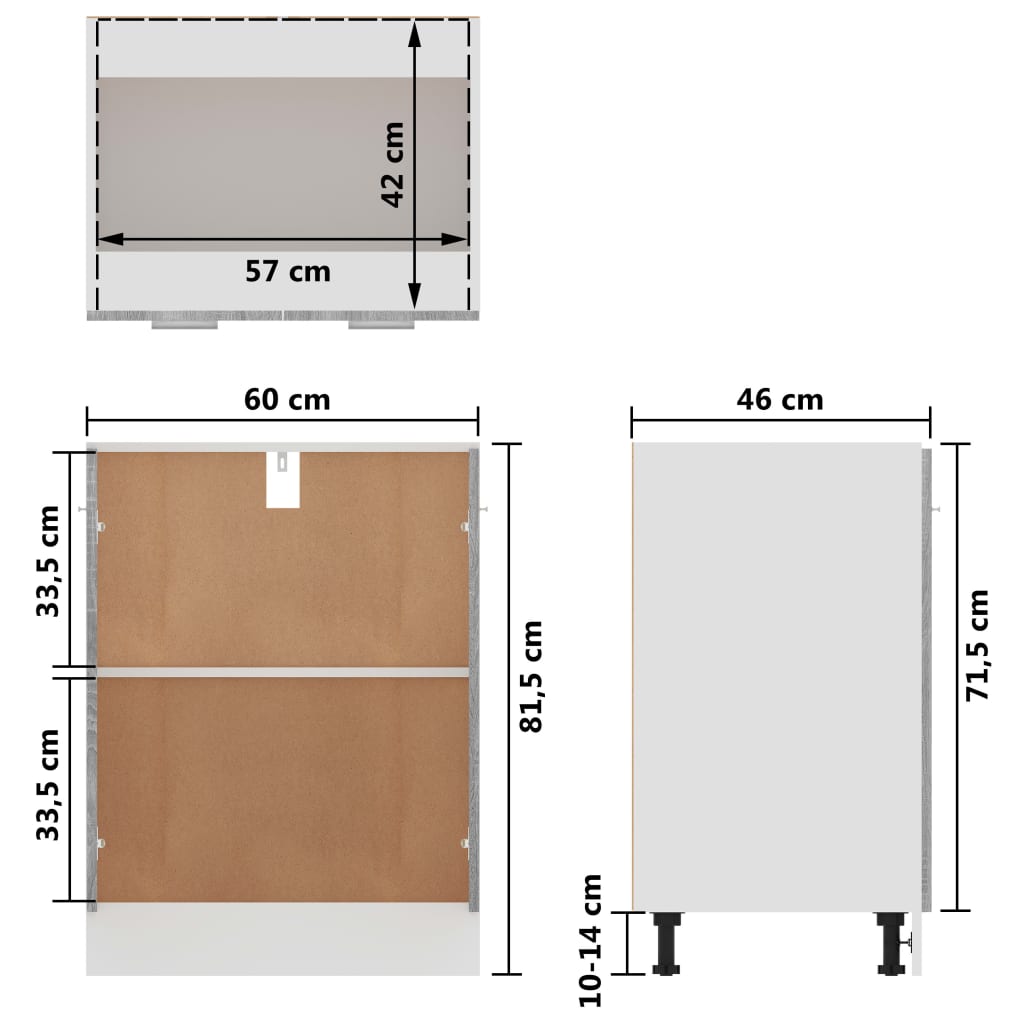 Onderkast Lyon 60x46x81,5 cm grijs sonoma eikenkleurig is nu te koop bij PeponiXL, paradijselijk wonen!
