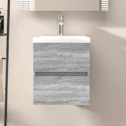 Wastafelkast 41x38,5x45 cm bewerkt hout grijs sonoma eikenkleur is nu te koop bij PeponiXL, paradijselijk wonen!