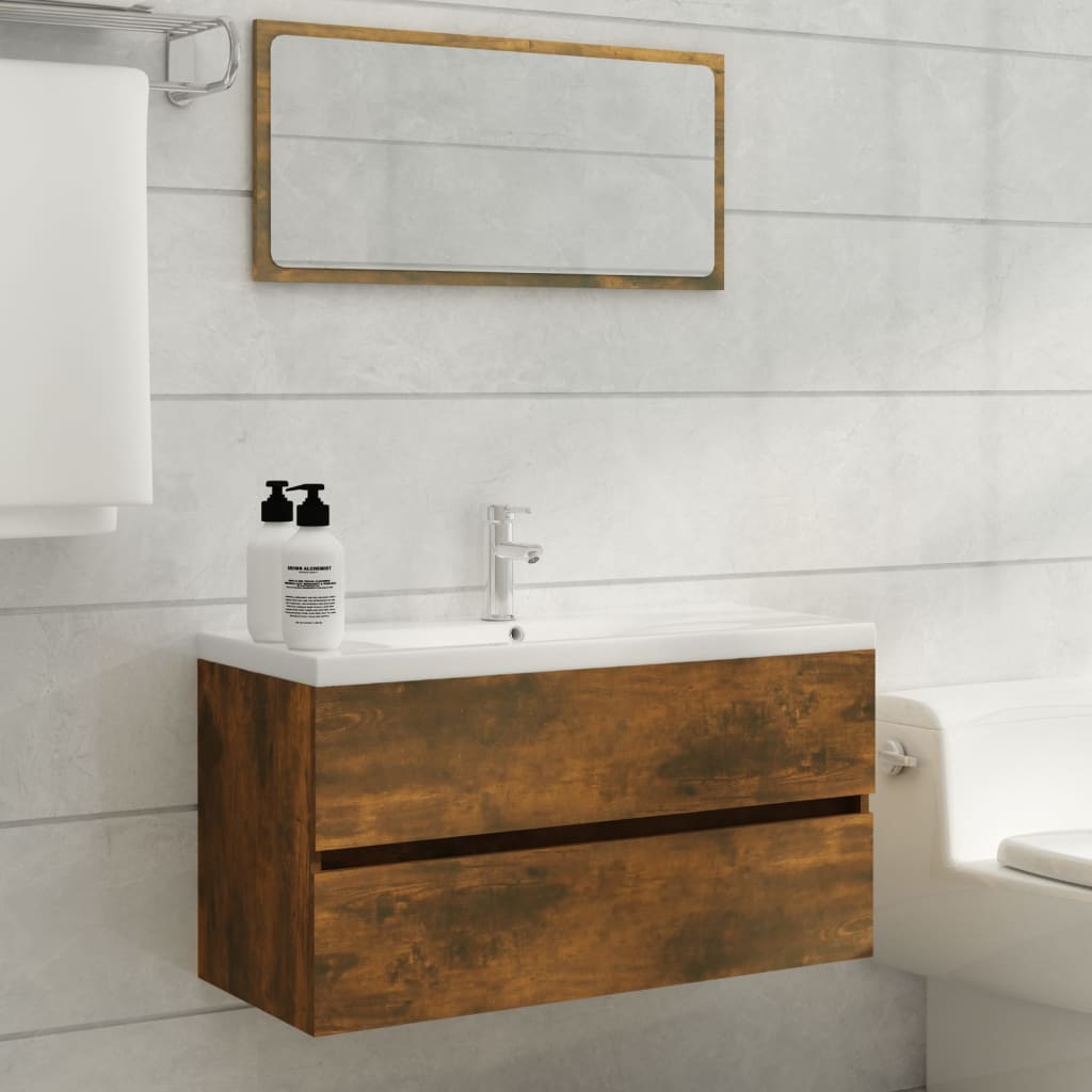 Wastafelkast 90x38,5x45 cm bewerkt hout gerookt eikenkleurig is nu te koop bij PeponiXL, paradijselijk wonen!
