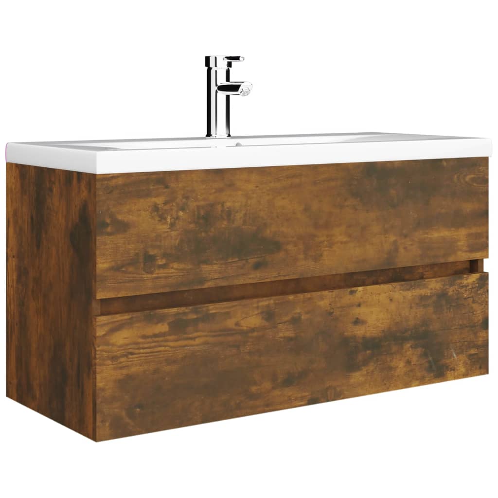 Wastafelkast 90x38,5x45 cm bewerkt hout gerookt eikenkleurig is nu te koop bij PeponiXL, paradijselijk wonen!