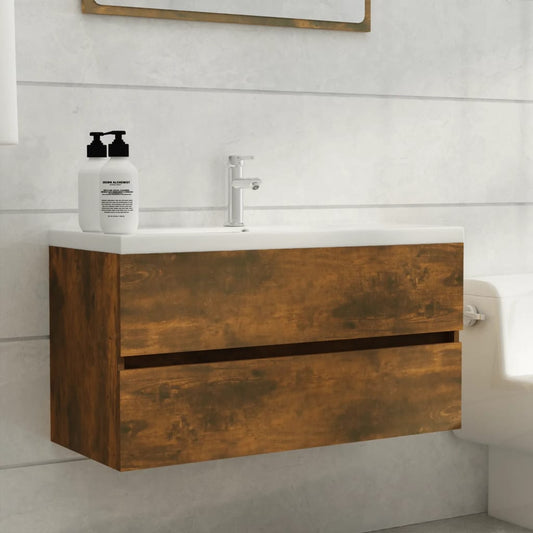 Wastafelkast 90x38,5x45 cm bewerkt hout gerookt eikenkleurig is nu te koop bij PeponiXL, paradijselijk wonen!