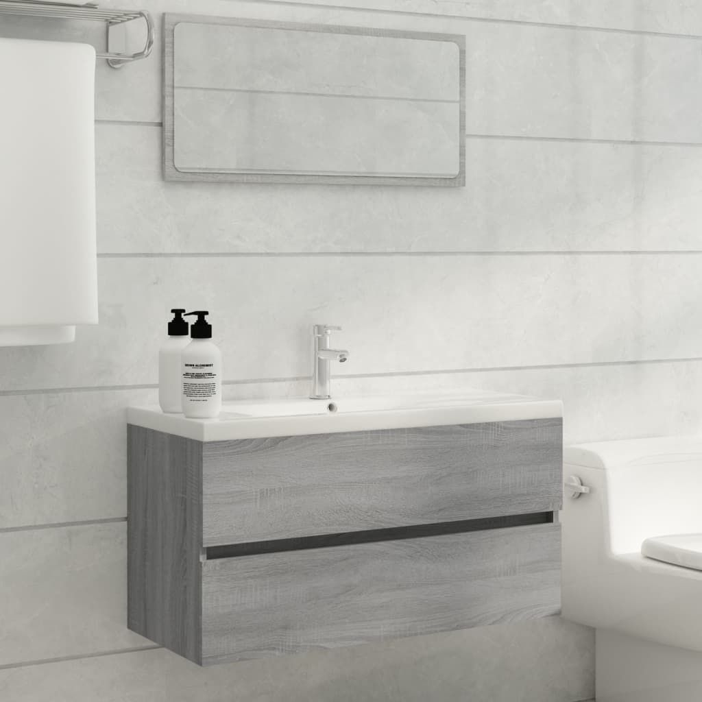 Wastafelkast 90x38,5x45 cm bewerkt hout grijs sonoma eikenkleur is nu te koop bij PeponiXL, paradijselijk wonen!