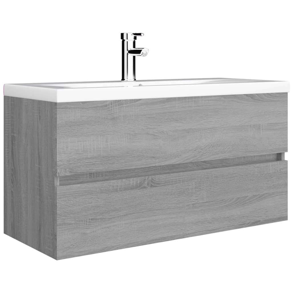 Wastafelkast 90x38,5x45 cm bewerkt hout grijs sonoma eikenkleur is nu te koop bij PeponiXL, paradijselijk wonen!