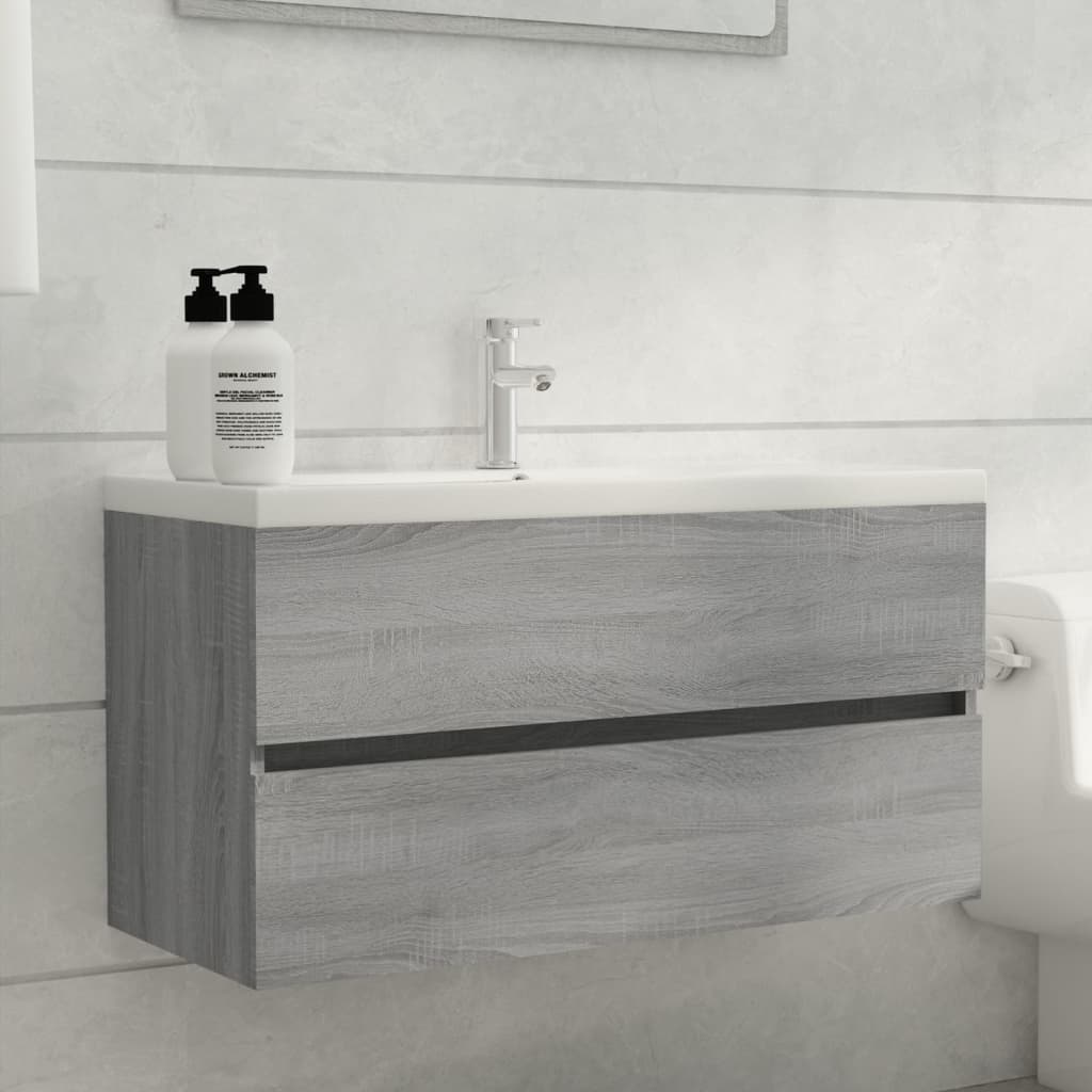 Wastafelkast 90x38,5x45 cm bewerkt hout grijs sonoma eikenkleur is nu te koop bij PeponiXL, paradijselijk wonen!