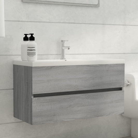 Wastafelkast 90x38,5x45 cm bewerkt hout grijs sonoma eikenkleur is nu te koop bij PeponiXL, paradijselijk wonen!