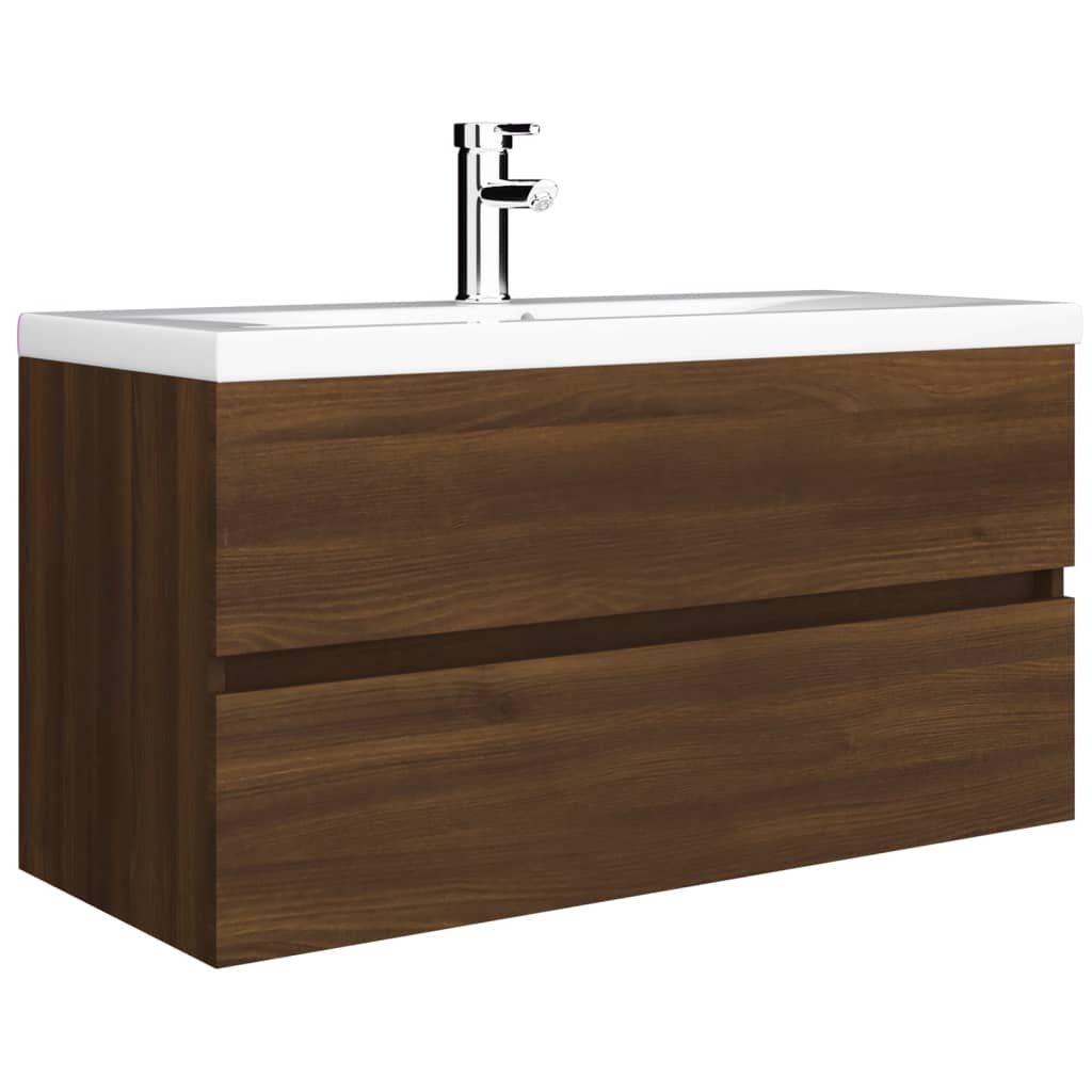 Wastafelkast 90x38,5x45 cm bewerkt hout bruin eikenkleur is nu te koop bij PeponiXL, paradijselijk wonen!