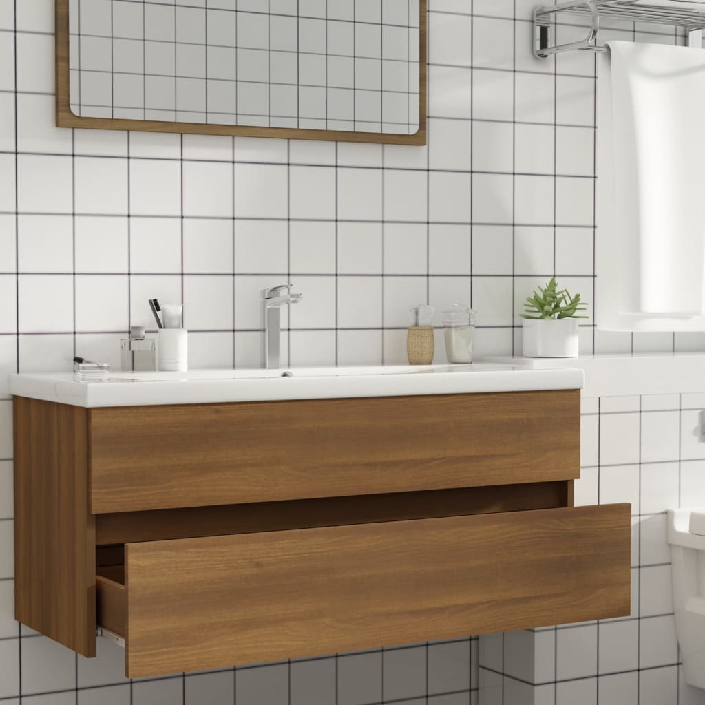 Wastafelkast 100x38,5x45 cm bewerkt hout bruin eikenkleur is nu te koop bij PeponiXL, paradijselijk wonen!