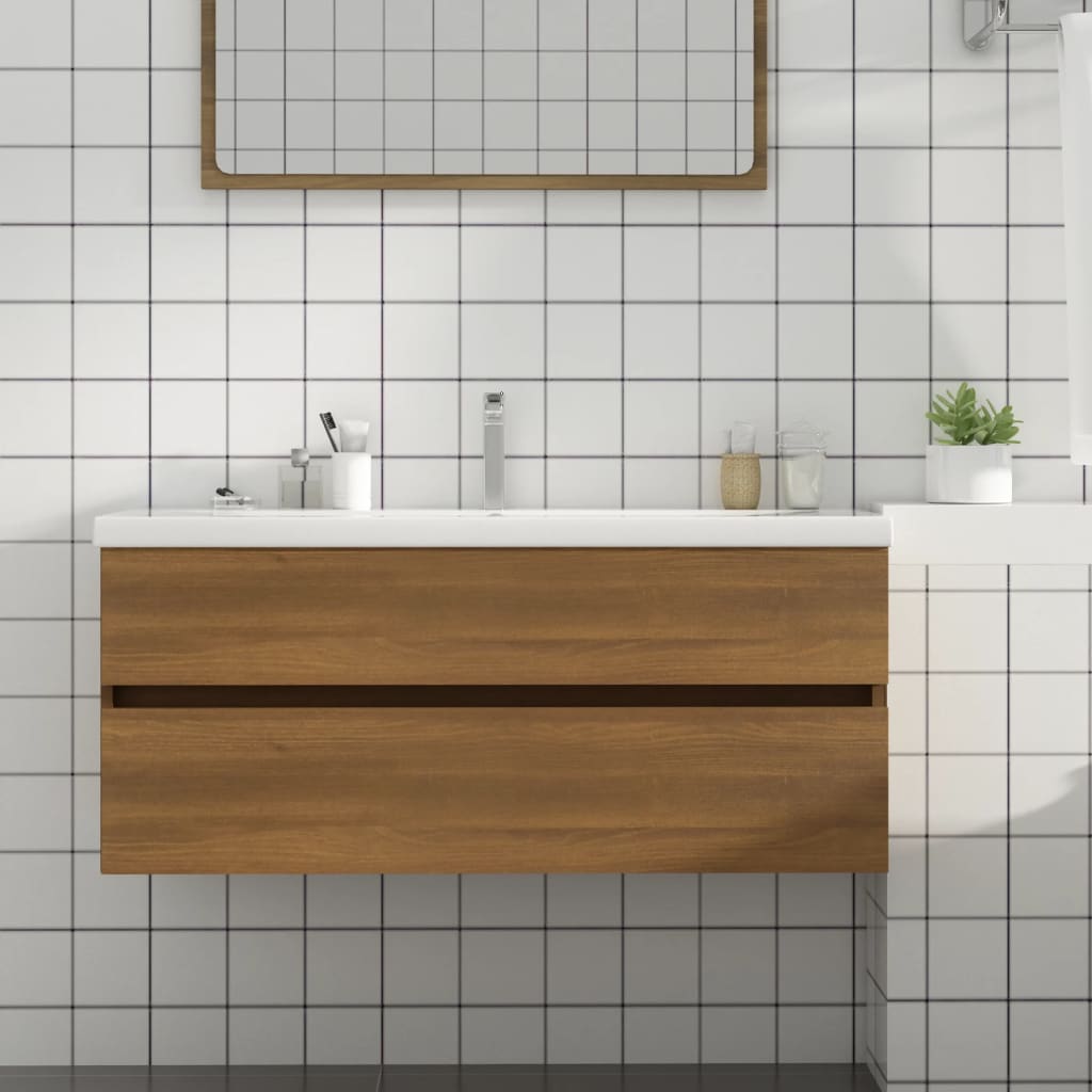 Wastafelkast 100x38,5x45 cm bewerkt hout bruin eikenkleur is nu te koop bij PeponiXL, paradijselijk wonen!