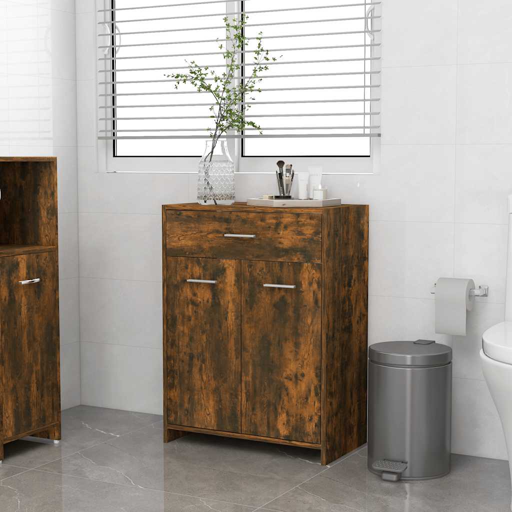 Badkamerkast 60x33x80 cm bewerkt hout gerookt eikenkleurig is nu te koop bij PeponiXL, paradijselijk wonen!