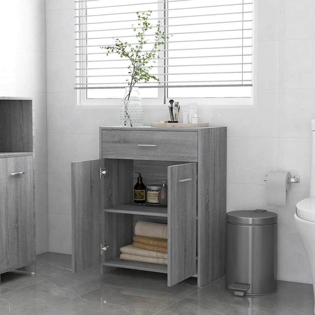 Badkamerkast 60x33x80 cm bewerkt hout grijs sonoma eikenkleurig is nu te koop bij PeponiXL, paradijselijk wonen!