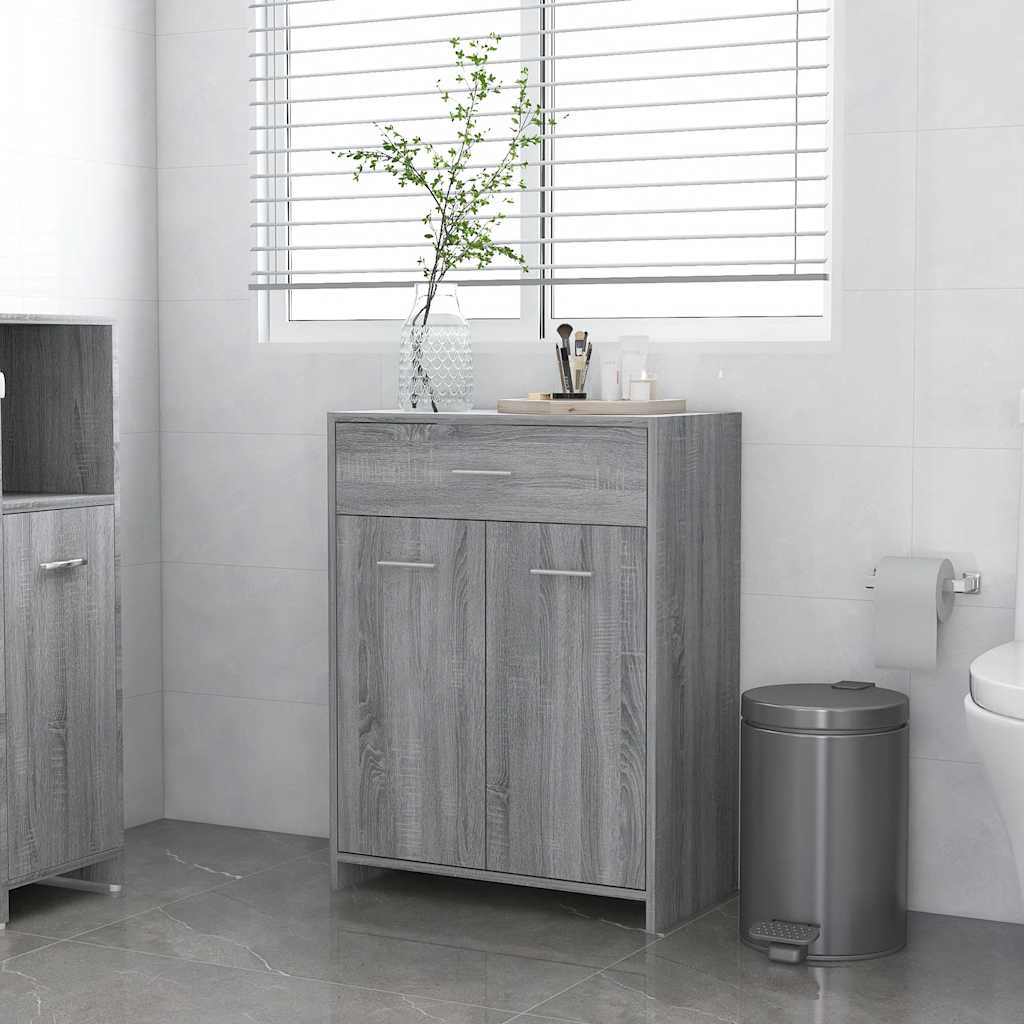 Badkamerkast 60x33x80 cm bewerkt hout grijs sonoma eikenkleurig is nu te koop bij PeponiXL, paradijselijk wonen!