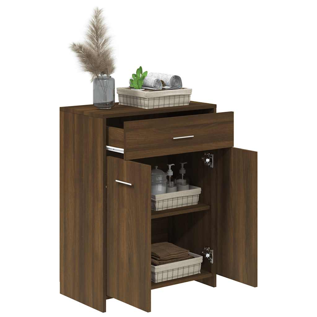 Badkamerkast 60x33x80 cm bewerkt hout bruin eikenkleur is nu te koop bij PeponiXL, paradijselijk wonen!