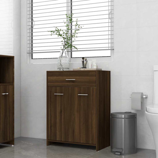 Badkamerkast 60x33x80 cm bewerkt hout bruin eikenkleur is nu te koop bij PeponiXL, paradijselijk wonen!