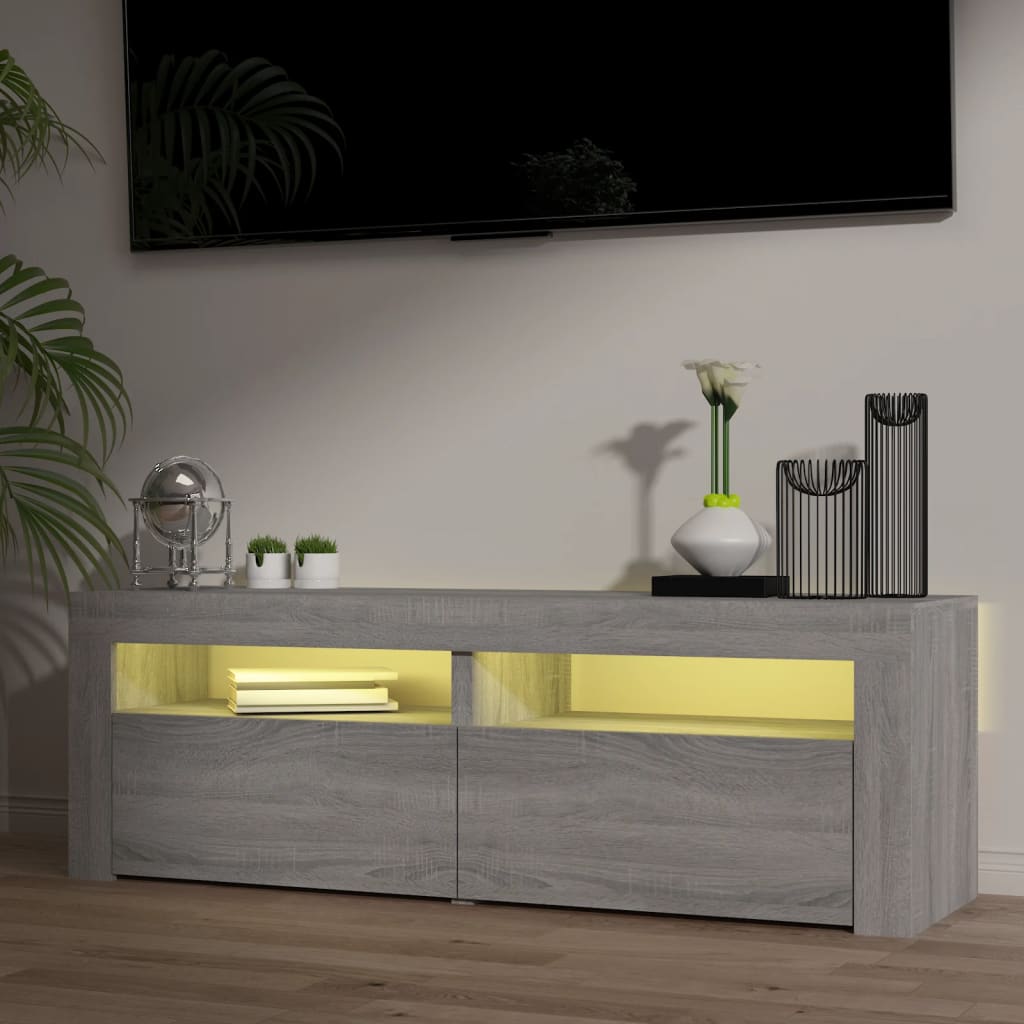Tv-meubel met LED-verlichting 120x35x40 cm grijs sonoma eiken is nu te koop bij PeponiXL, paradijselijk wonen!