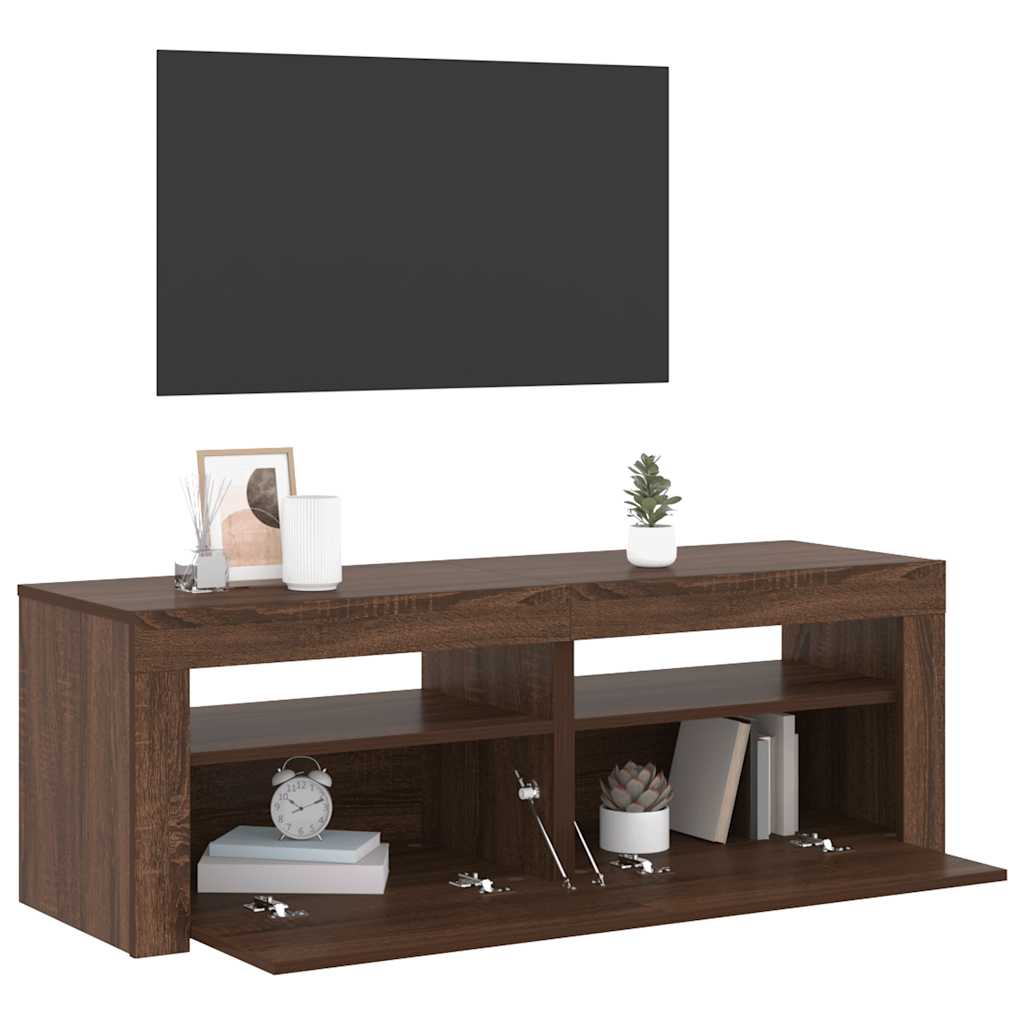 Tv-meubel met LED-verlichting 120x35x40 cm bruin eikenkleur is nu te koop bij PeponiXL, paradijselijk wonen!