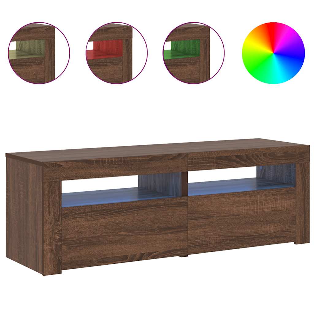 Tv-meubel met LED-verlichting 120x35x40 cm bruin eikenkleur is nu te koop bij PeponiXL, paradijselijk wonen!