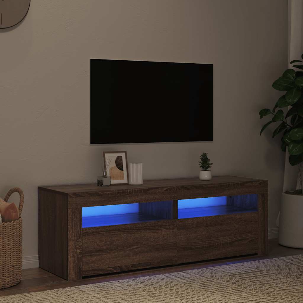 Tv-meubel met LED-verlichting 120x35x40 cm bruin eikenkleur is nu te koop bij PeponiXL, paradijselijk wonen!