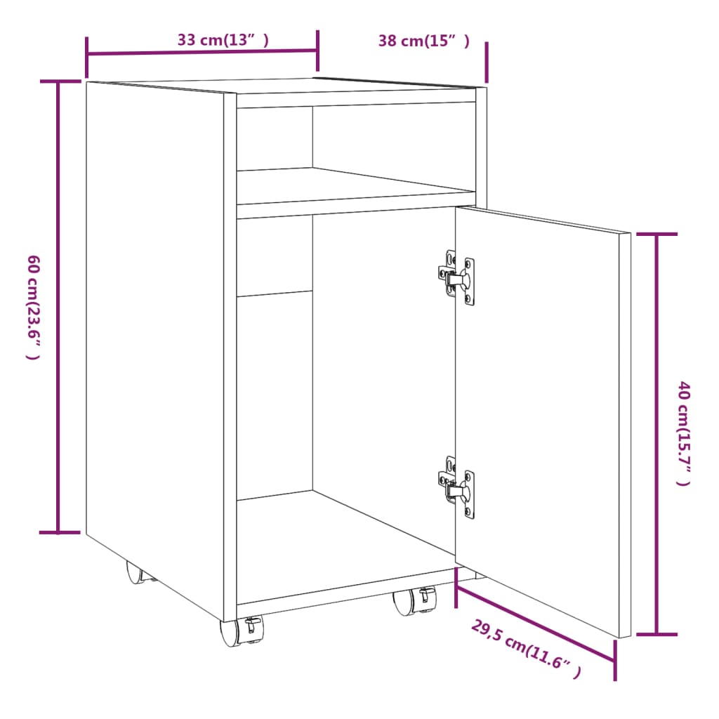 Bijzetkast met wielen 33x38x60 cm bewerkt hout grijs sonoma is nu te koop bij PeponiXL, paradijselijk wonen!