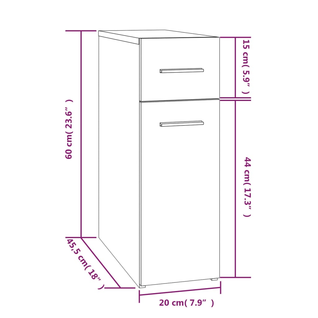 Apothekerskast 20x45,5x60 cm bewerkt hout grijs sonoma eiken is nu te koop bij PeponiXL, paradijselijk wonen!