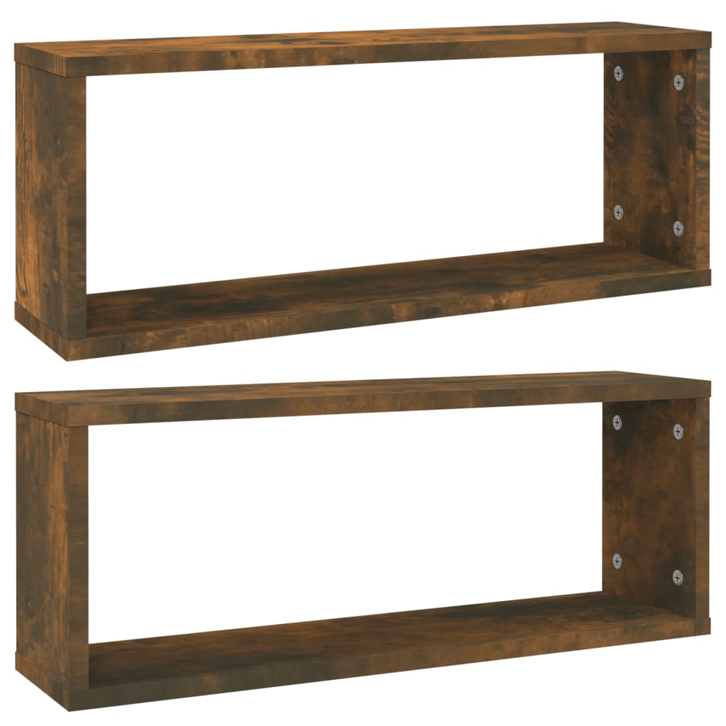 Wandschappen kubus 2 st 60x15x23 cm bewerkt hout gerookt eiken is nu te koop bij PeponiXL, paradijselijk wonen!