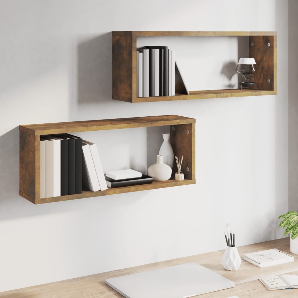 Wandschappen kubus 2 st 60x15x23 cm bewerkt hout gerookt eiken is nu te koop bij PeponiXL, paradijselijk wonen!