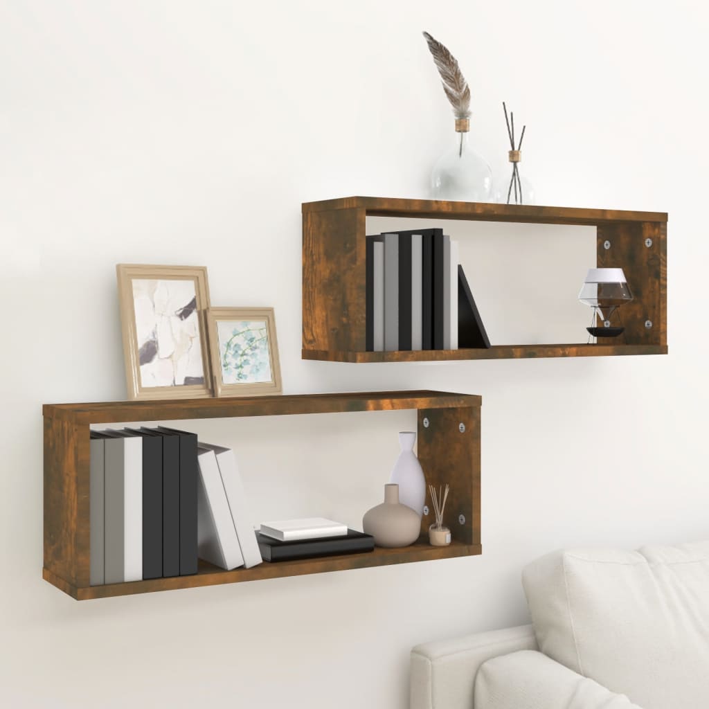 Wandschappen kubus 2 st 60x15x23 cm bewerkt hout gerookt eiken is nu te koop bij PeponiXL, paradijselijk wonen!