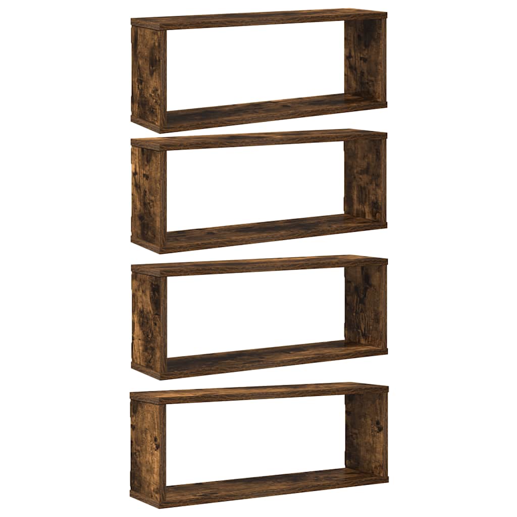Wandschappen kubus 4 st 60x15x23 cm bewerkt hout gerookt eiken is nu te koop bij PeponiXL, paradijselijk wonen!