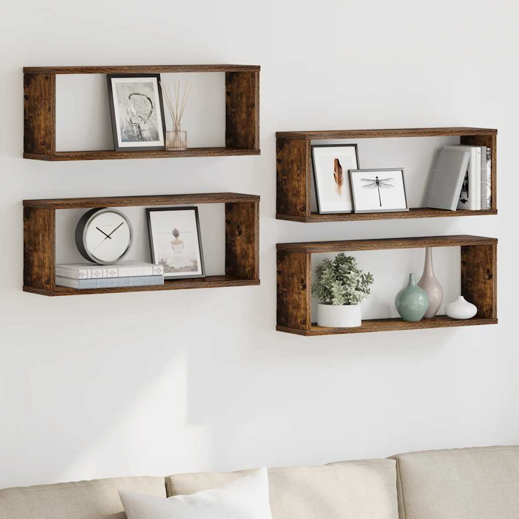 Wandschappen kubus 4 st 60x15x23 cm bewerkt hout gerookt eiken is nu te koop bij PeponiXL, paradijselijk wonen!