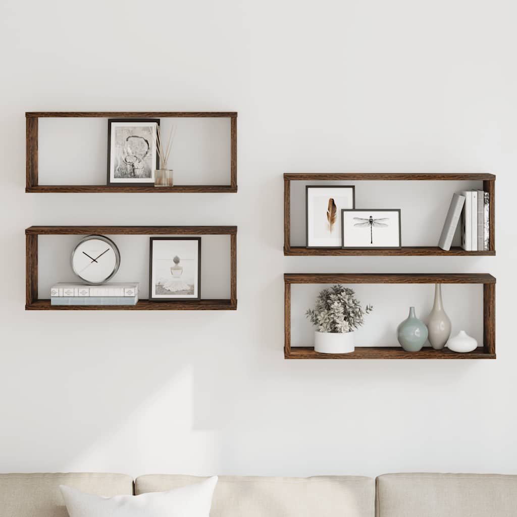 Wandschappen kubus 4 st 60x15x23 cm bewerkt hout gerookt eiken is nu te koop bij PeponiXL, paradijselijk wonen!