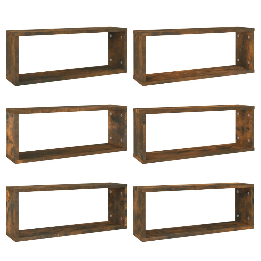 Wandschappen kubus 6 st 60x15x23 cm bewerkt hout gerookt eiken is nu te koop bij PeponiXL, paradijselijk wonen!