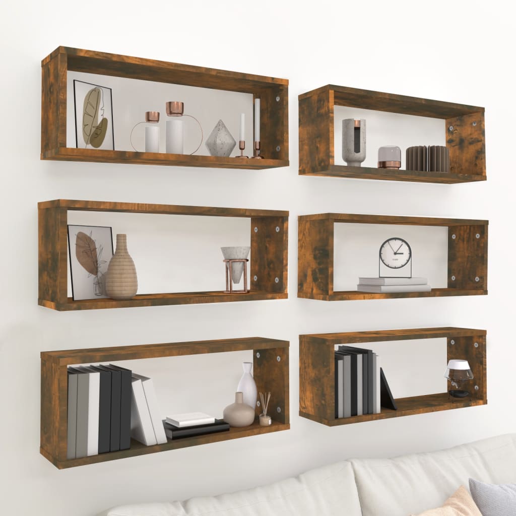 Wandschappen kubus 6 st 60x15x23 cm bewerkt hout gerookt eiken is nu te koop bij PeponiXL, paradijselijk wonen!