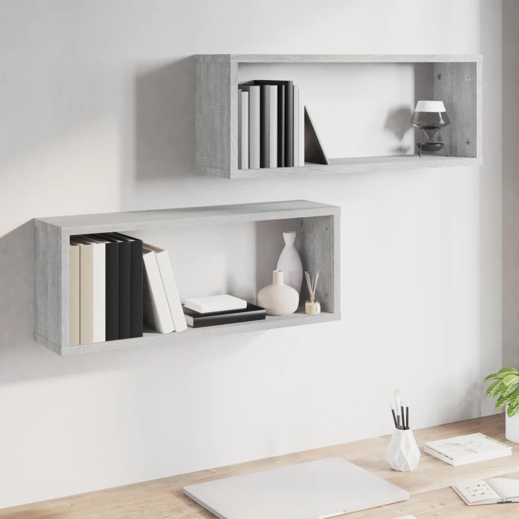 Wandschappen kubus 2 st 60x15x23 cm bewerkt hout grijs sonoma is nu te koop bij PeponiXL, paradijselijk wonen!