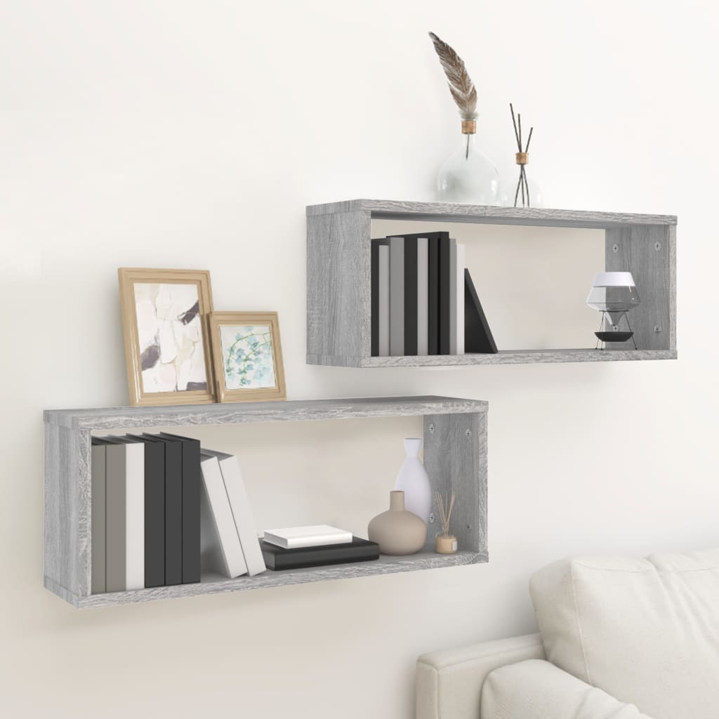 Wandschappen kubus 2 st 60x15x23 cm bewerkt hout grijs sonoma is nu te koop bij PeponiXL, paradijselijk wonen!