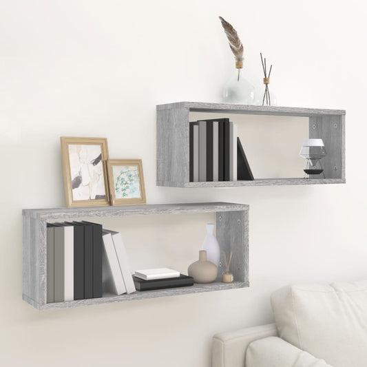 Wandschappen kubus 2 st 60x15x23 cm bewerkt hout grijs sonoma is nu te koop bij PeponiXL, paradijselijk wonen!