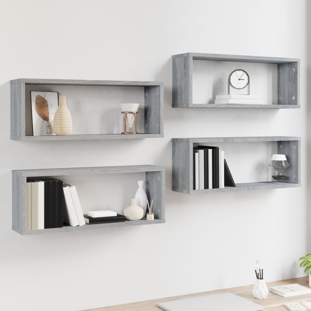 Wandschappen kubus 4 st 60x15x23 cm bewerkt hout grijs sonoma is nu te koop bij PeponiXL, paradijselijk wonen!