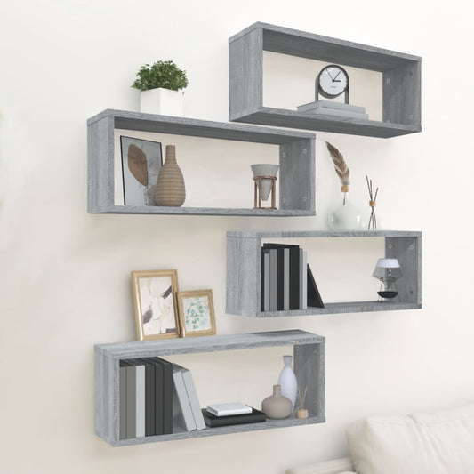Wandschappen kubus 4 st 60x15x23 cm bewerkt hout grijs sonoma is nu te koop bij PeponiXL, paradijselijk wonen!