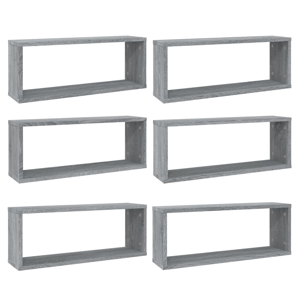 Wandschappen kubus 6 st 60x15x23 cm bewerkt hout grijs sonoma is nu te koop bij PeponiXL, paradijselijk wonen!
