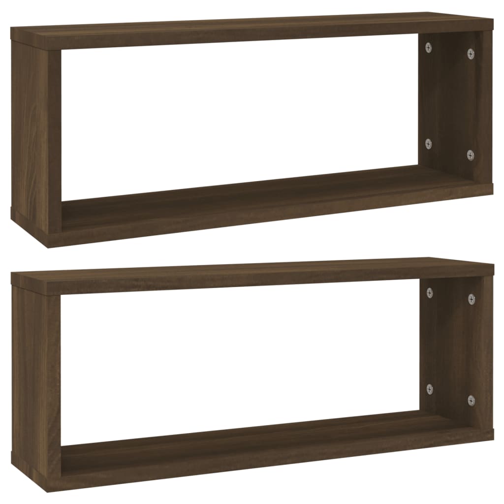 Wandschappen kubus 2 st 60x15x23 cm bewerkt hout bruin eiken is nu te koop bij PeponiXL, paradijselijk wonen!