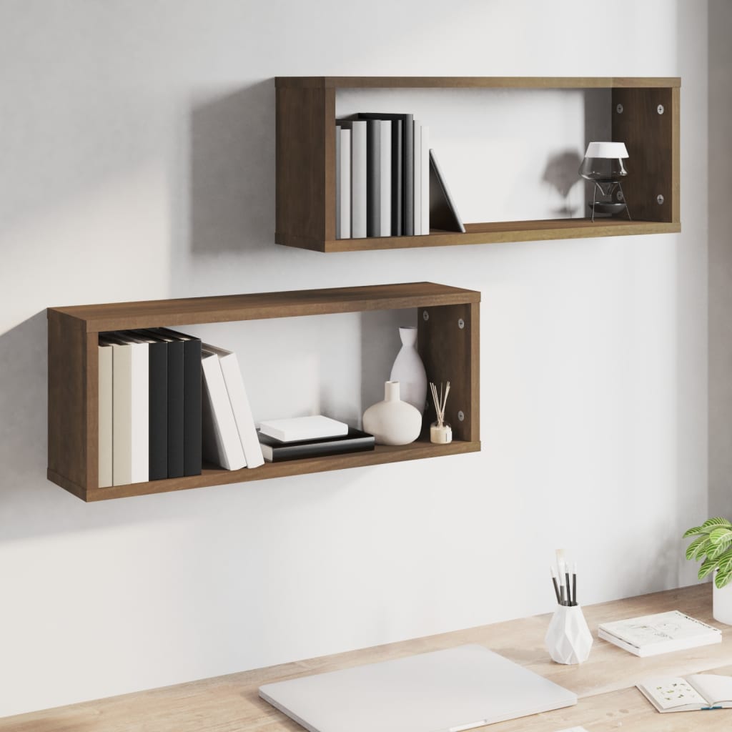 Wandschappen kubus 2 st 60x15x23 cm bewerkt hout bruin eiken is nu te koop bij PeponiXL, paradijselijk wonen!