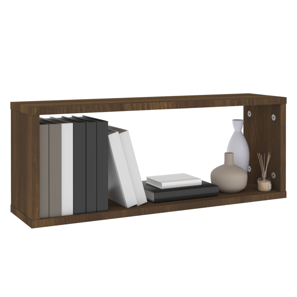 Wandschappen kubus 2 st 60x15x23 cm bewerkt hout bruin eiken is nu te koop bij PeponiXL, paradijselijk wonen!