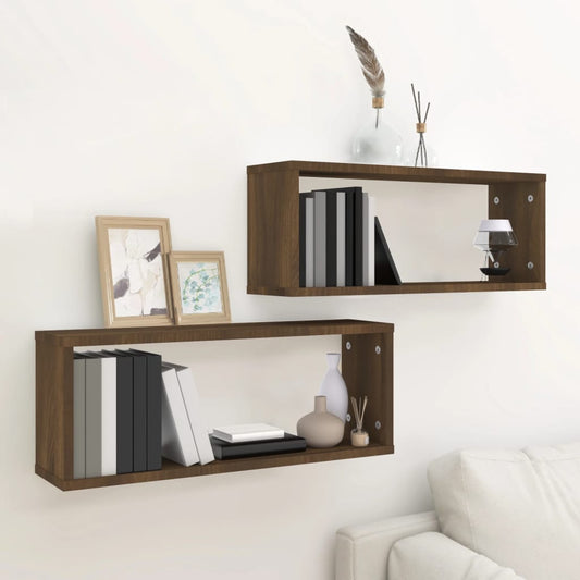 Wandschappen kubus 2 st 60x15x23 cm bewerkt hout bruin eiken is nu te koop bij PeponiXL, paradijselijk wonen!