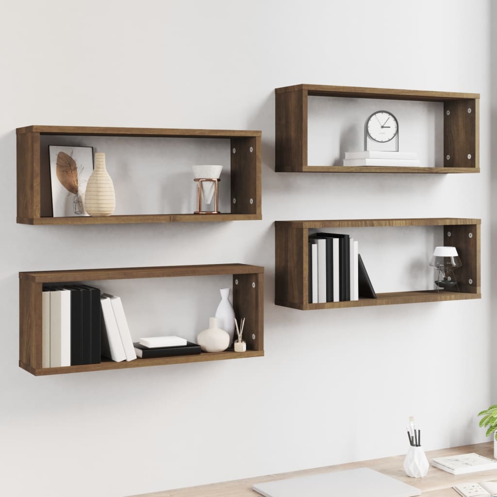 Wandschappen kubus 4 st 60x15x23 cm bewerkt hout bruin eiken is nu te koop bij PeponiXL, paradijselijk wonen!