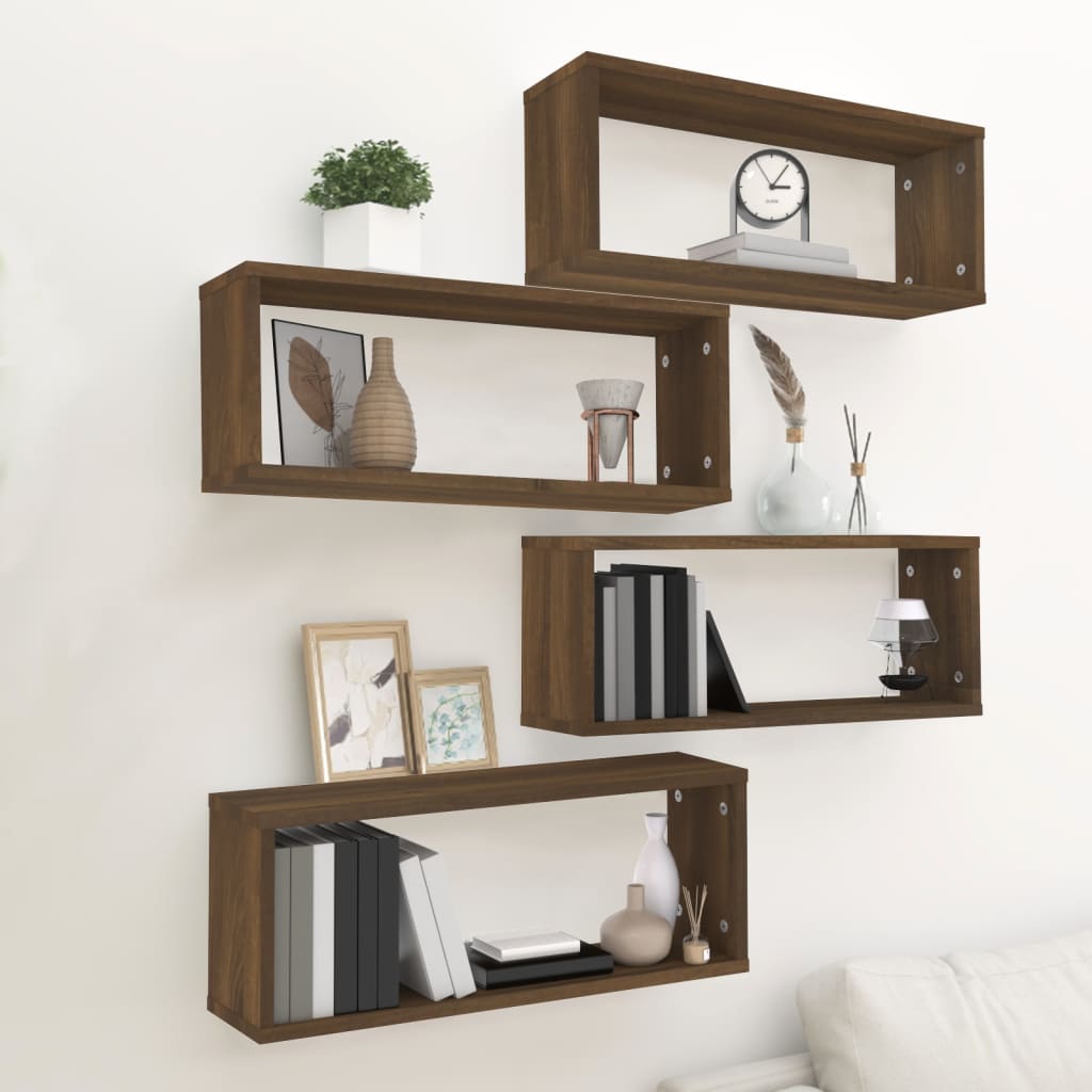 Wandschappen kubus 4 st 60x15x23 cm bewerkt hout bruin eiken is nu te koop bij PeponiXL, paradijselijk wonen!