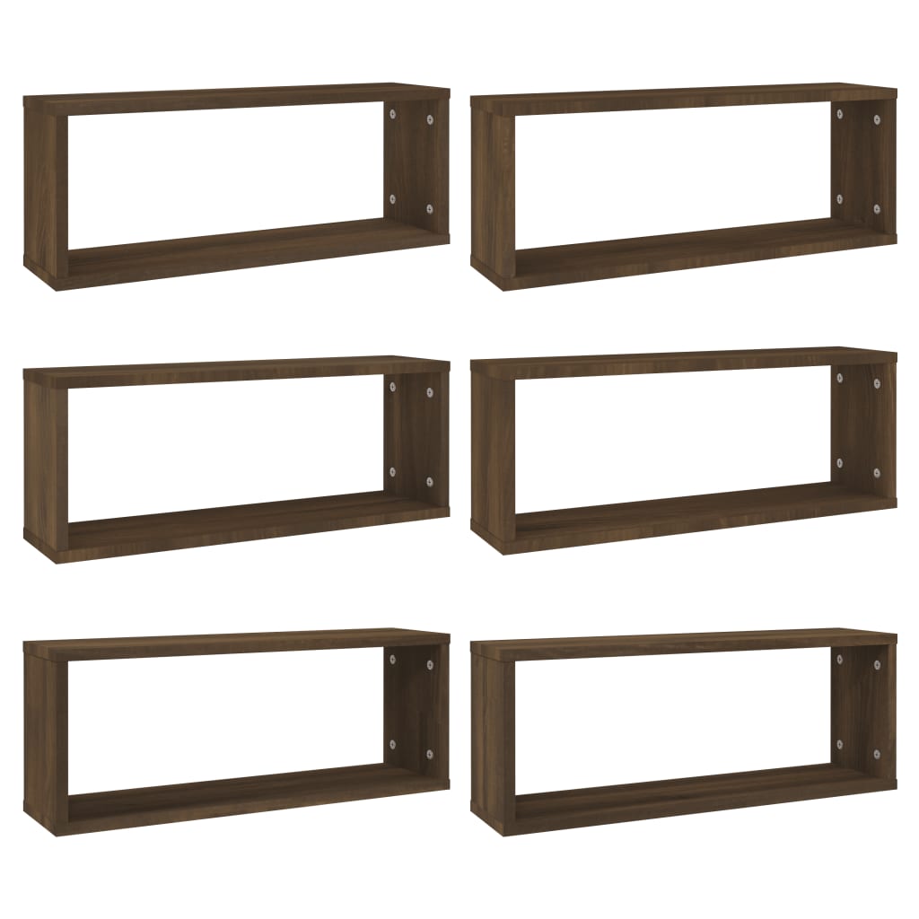 Wandschappen kubus 6 st 60x15x23 cm bewerkt hout bruin eiken is nu te koop bij PeponiXL, paradijselijk wonen!